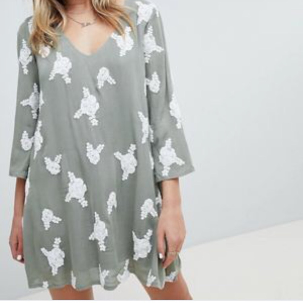 Honey Punch V Neck Embroidered Swing Dress